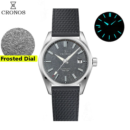 Cronos Men Watch 39mm Automatic Miyota 9015 Movement Wristwatches White Dial Birch Pattern Solid Links Sapphire 10 ATM L6040M