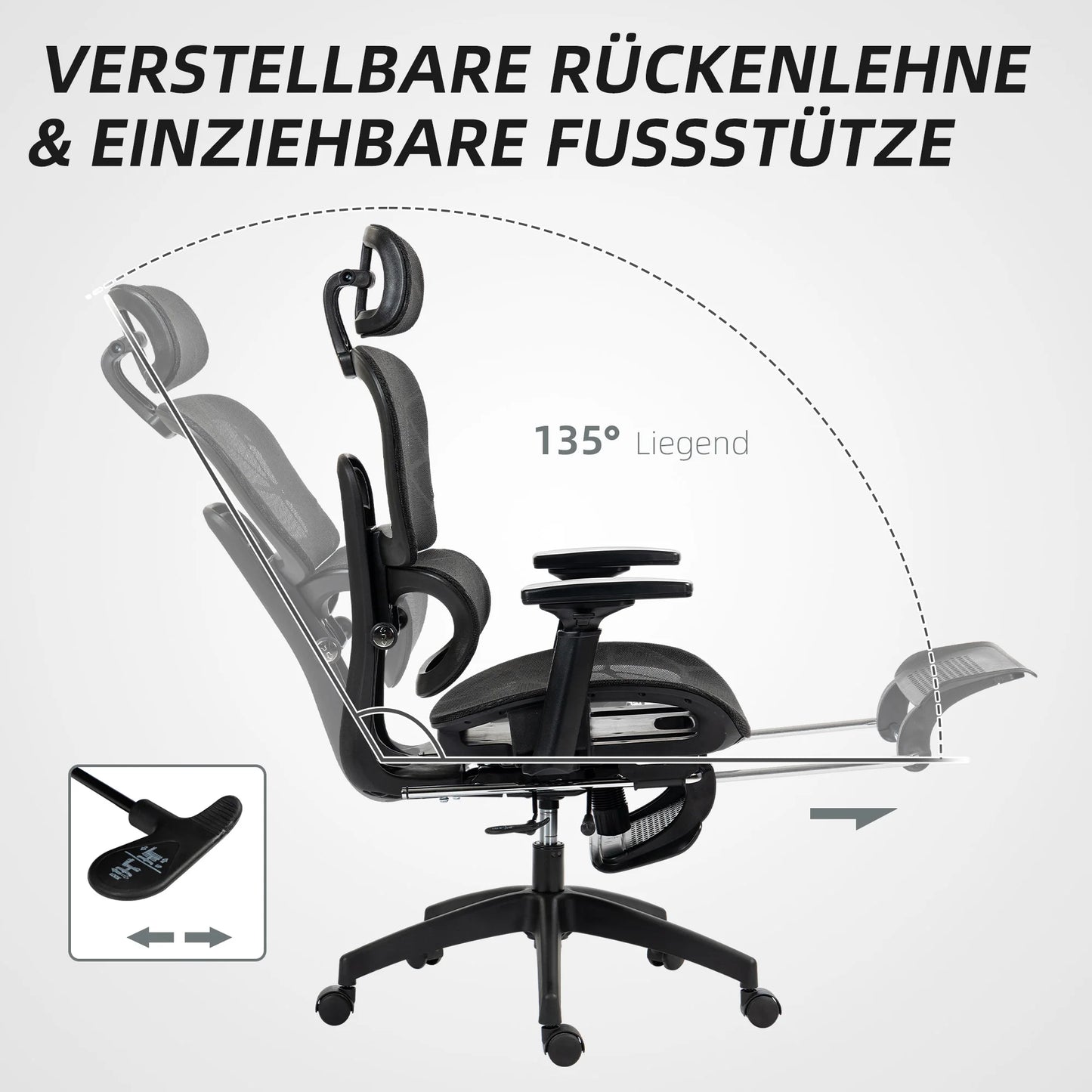 Ergonomic Office Chair with Armrest, Headrest, Lumbar Support, Adjustable Height, and Footrest.