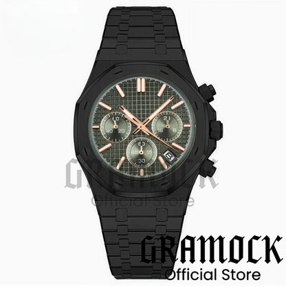 Gramock VK63 Fashionable Men's Quartz Chronograph Luxury Sapphire Stainless Steel Rose Gold Index Dial Waterproof 5Bar Luminous
