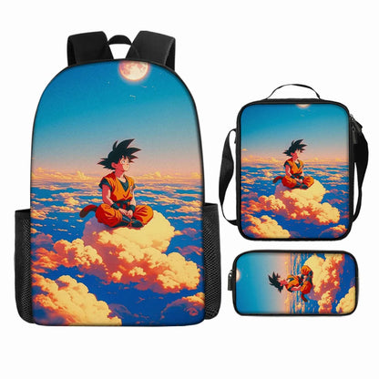 Dragon Ball 3Pcs/Set Backpacks Goku Vegeta Cartoon Print Lunch Bag Pencil Bags Student Casual School Bags Return To School Gift