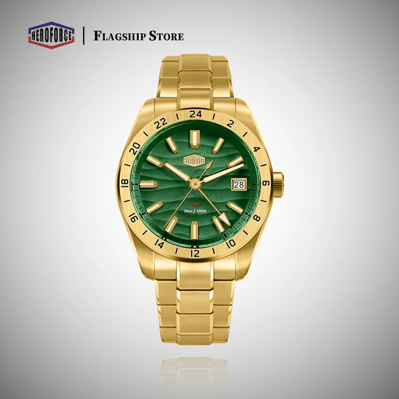 HEROFORCE Business Quartz Watch Men Clock GMT Date Luxury Man Wristwatch Waterproof Luminous Stainless Steel Men's Watches Reloj