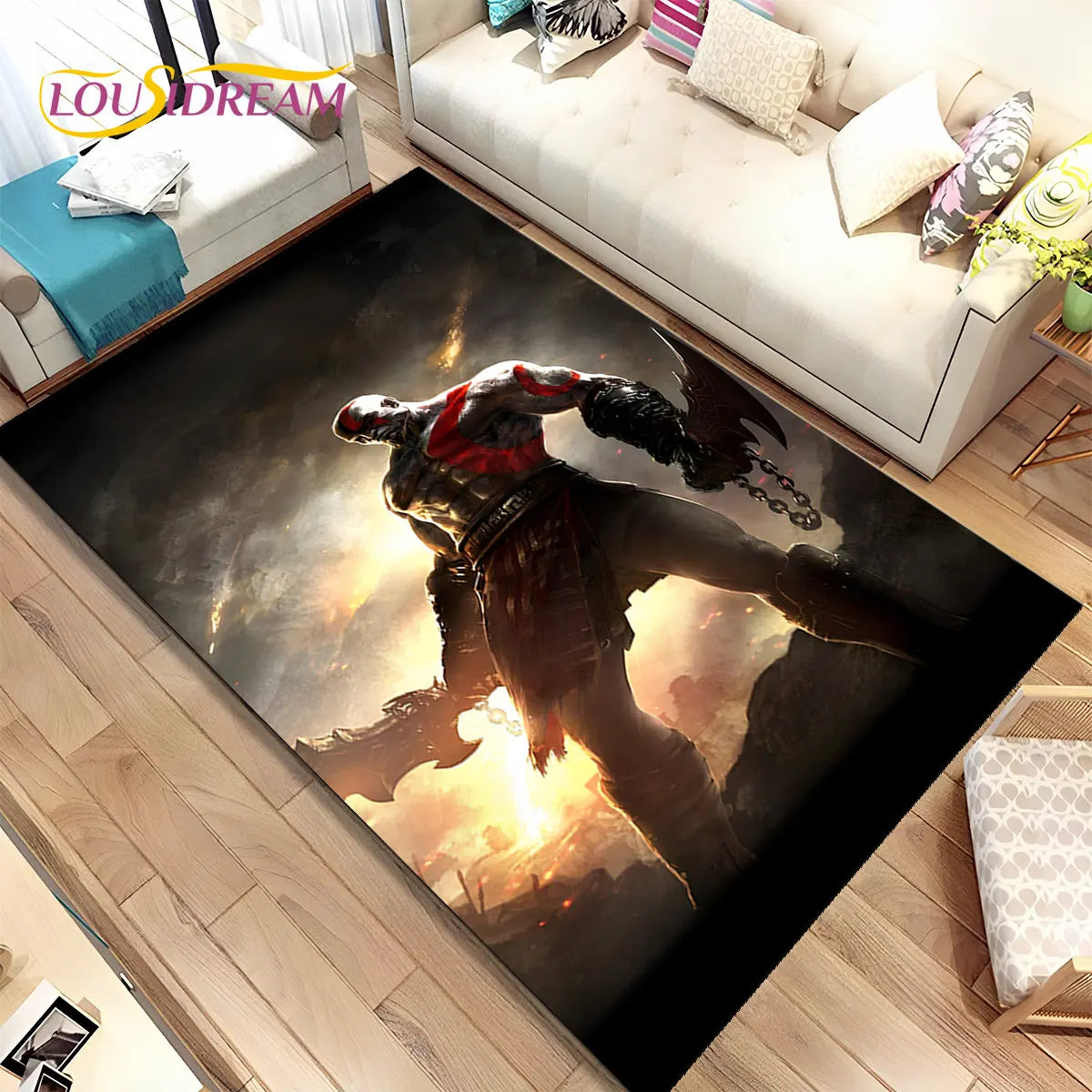 God of War Game Gamers Kratos  Area Rug,Carpet Rug for Living Room Bedroom Sofa Doormat Decoration, Kids Play Non-slip Floor Mat