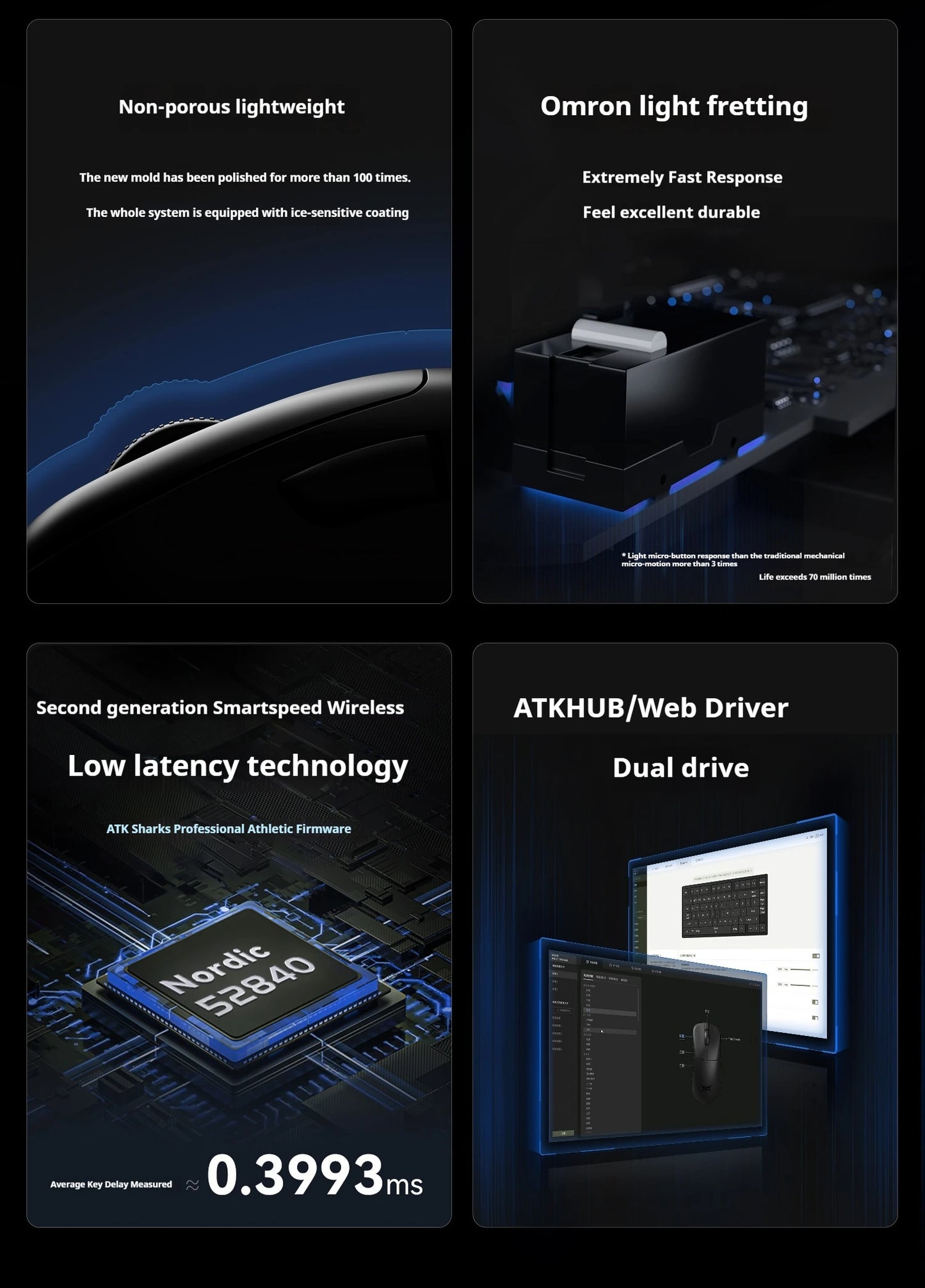 ATK Z1 Pro Max Ultra Wireless -pelihiiri, mukautetut tassut, PAW3950, Ultra Smart Speed Wireless, 8k Polling Rate, 0.39ms matala viive