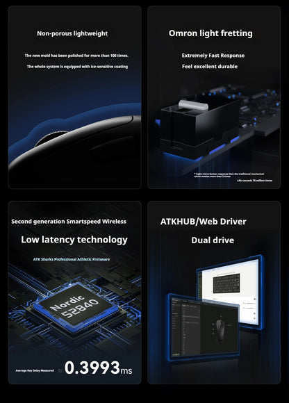 ATK Z1 Pro Max Ultra Wireless -pelihiiri, mukautetut tassut, PAW3950, Ultra Smart Speed Wireless, 8k Polling Rate, 0.39ms matala viive