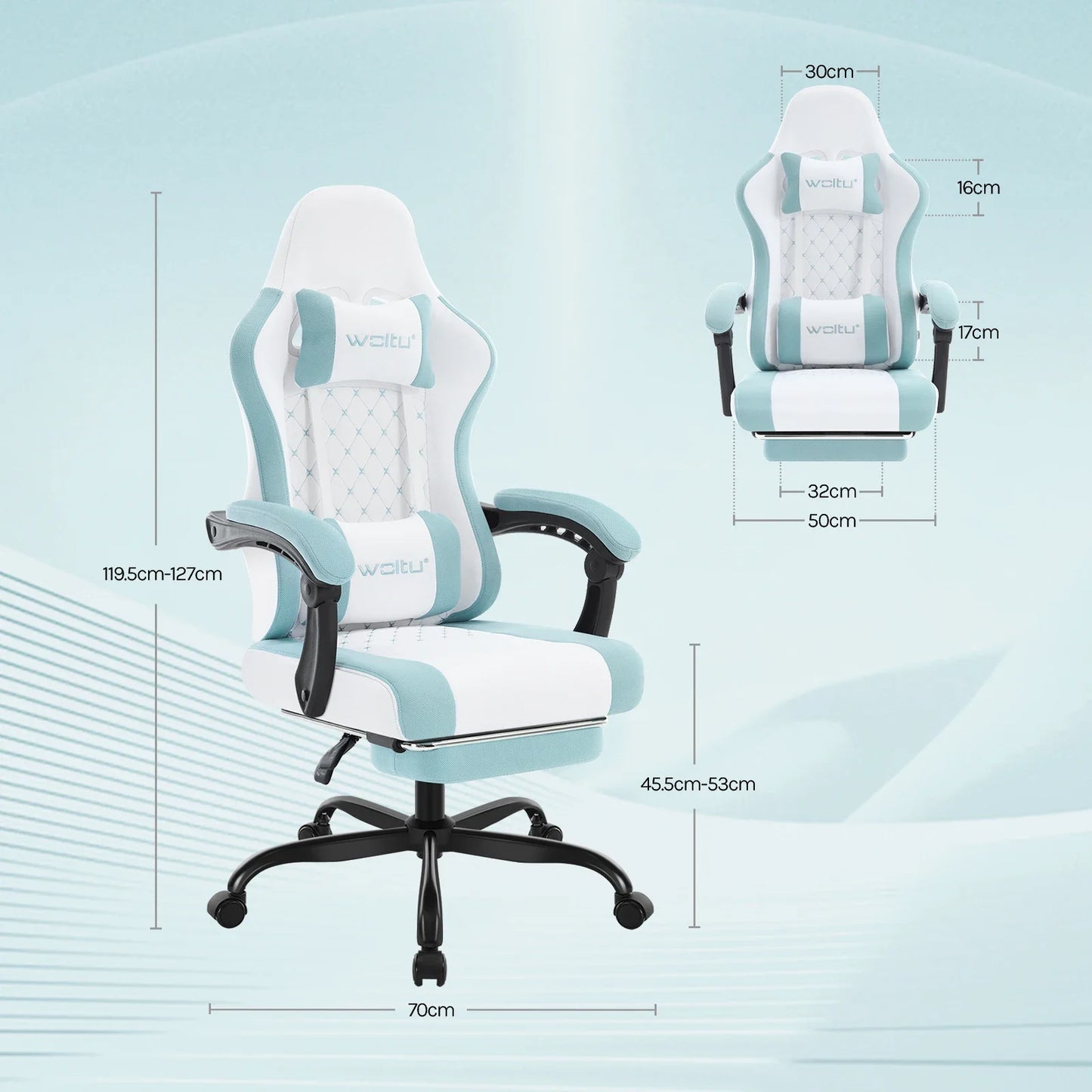 WOLTU sukamoji kompiuterio kėdė su masažo funkcija, ergonominė biuro kėdė su pagalvėle ir pakoju, reguliuojamo aukščio gaming kėdė