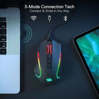 Redragon M612 PRO BT & 2.4RGB gaming miška, 8000 DPI, žična/brezžična optična gaming miška, 11 programabilnih gumbov in 6 načinov osvetlitve ozadja