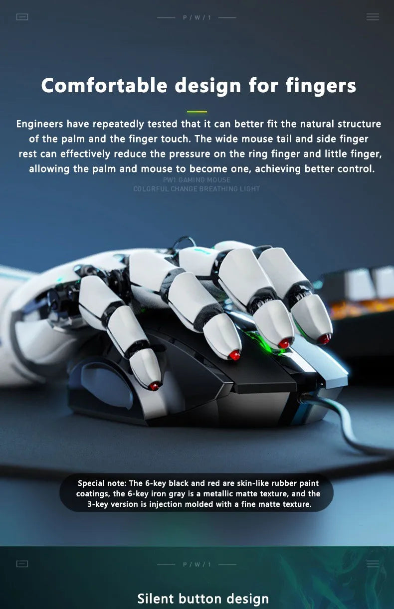 Кабелна мишка Inphic W1 Esports Gaming Mouse, безшумна офис мишка, опция с три или шест бутона
