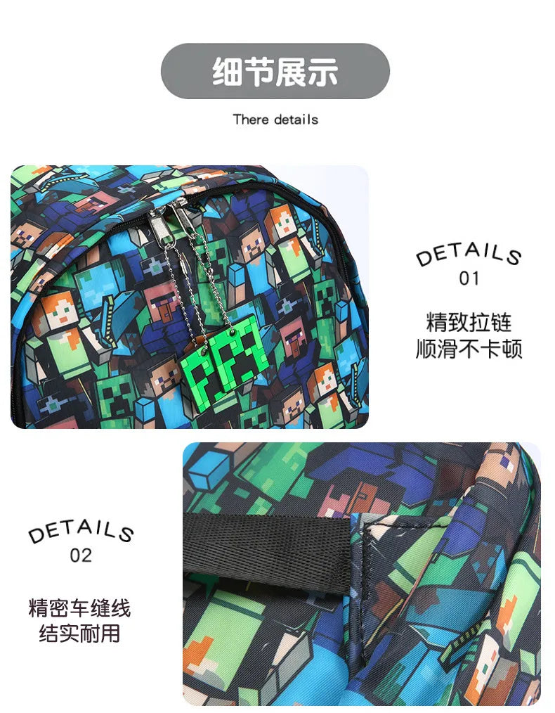 In Stock Minecraft Backpack Graffiti Print Lightweight School Backpack Casual Daily Travel Bag For Male Young Men Outdoor Use