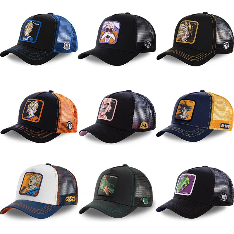 New Dragon Ball Son Goku Cap Summer Travel Peaked Cap Men's Embroidery Hip-Hop Cap Style Sun Visor Adjustable Trucker Mesh Cap