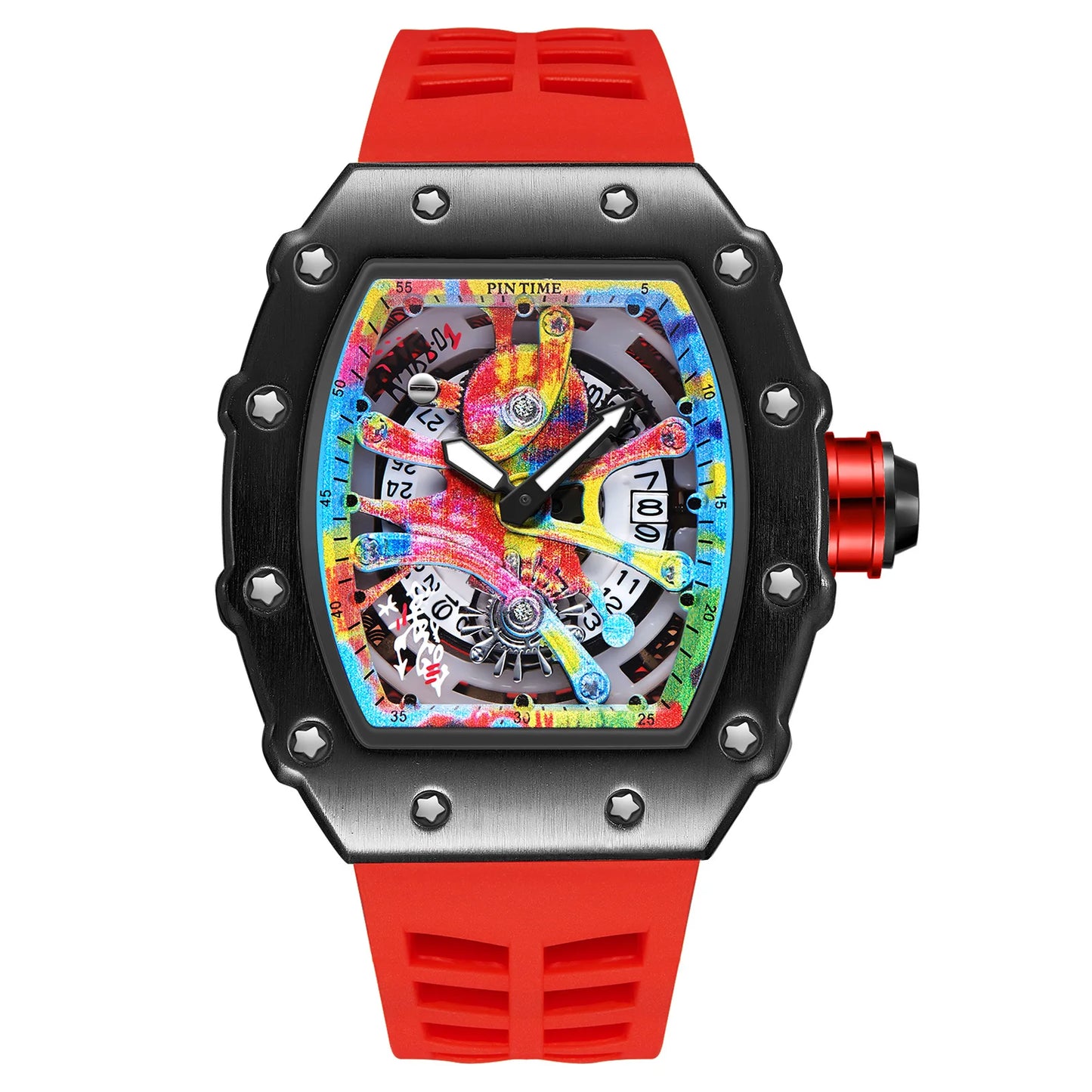 Luxury Men Watch Tonneau Fashion Men Quartz Watches Classic Graffiti Dial Auto Date Waterproof Sport Wristwatches Clock reloj