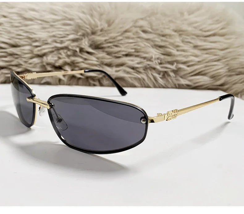 Gradient Oval Frameless Women's Sunglasses High Quality Luxury Brand Y2k Rimless Glasses Women High-end Punk Popular Shades UV