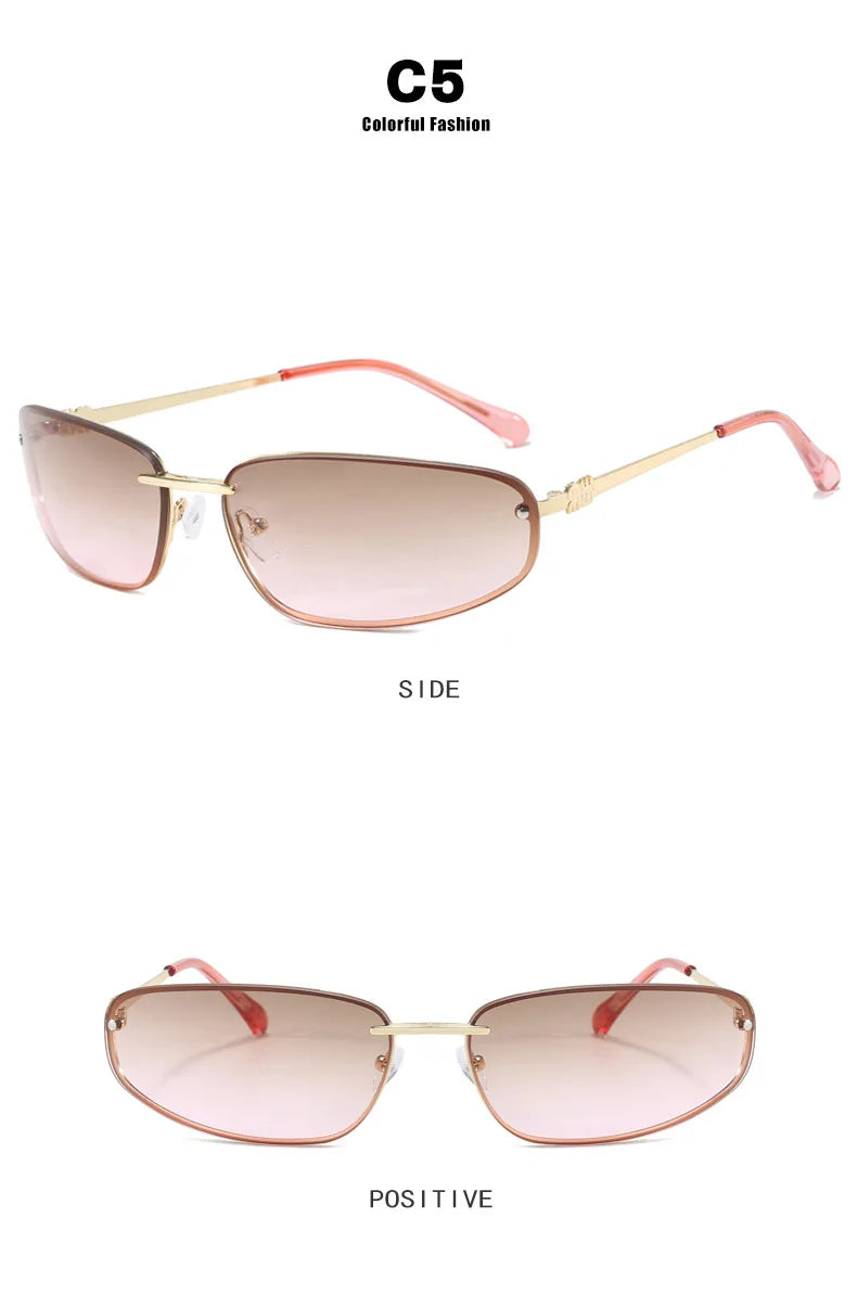 Gradient Oval Frameless Women's Sunglasses High Quality Luxury Brand Y2k Rimless Glasses Women High-end Punk Popular Shades UV