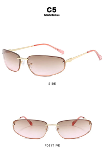 Gradient Oval Frameless Women's Sunglasses High Quality Luxury Brand Y2k Rimless Glasses Women High-end Punk Popular Shades UV