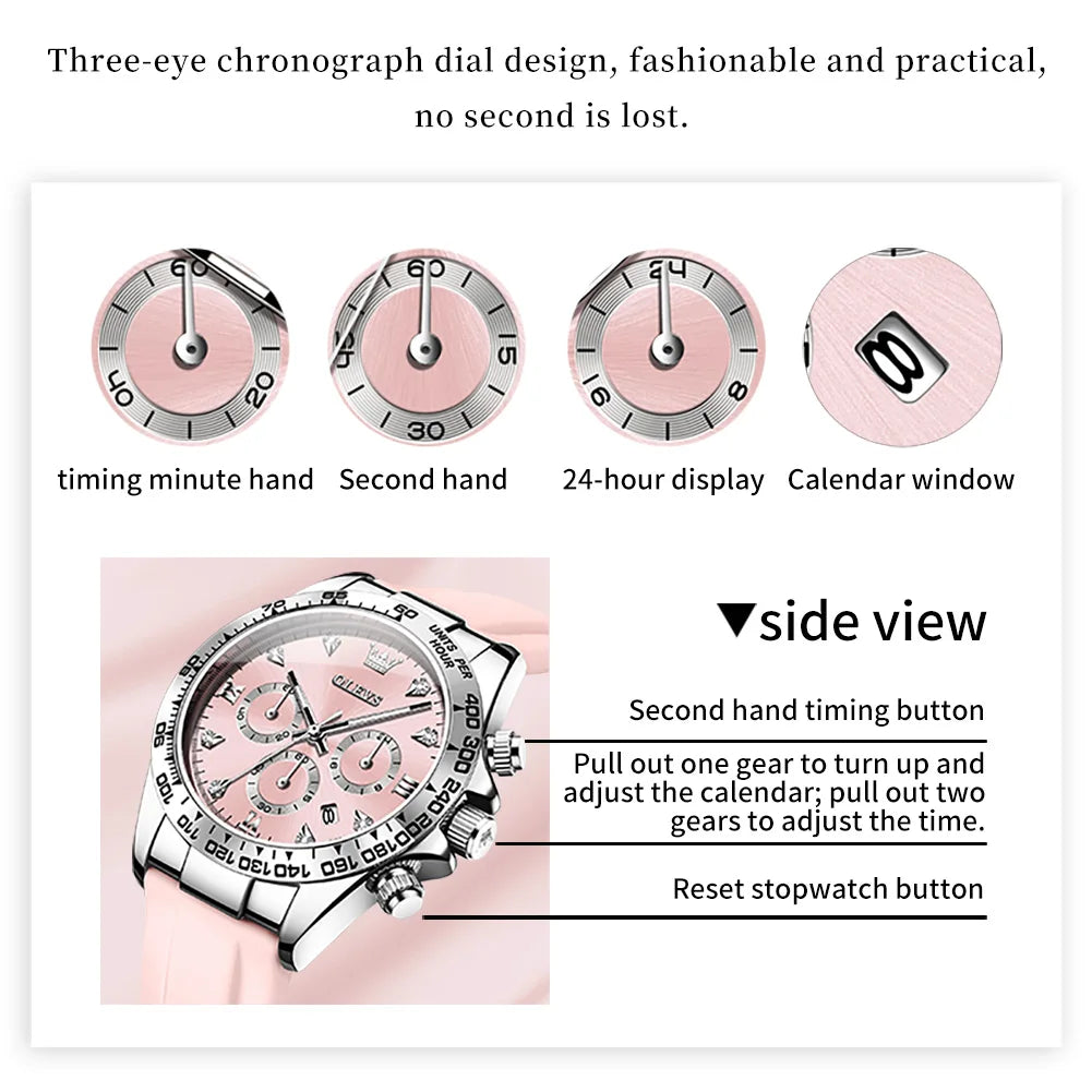 OLEVS 5618 Woman Watch Silicone Strap Luxury Brand Original Quartz Watch for Women Auto Date Waterproof Chronograph Ladies Clock