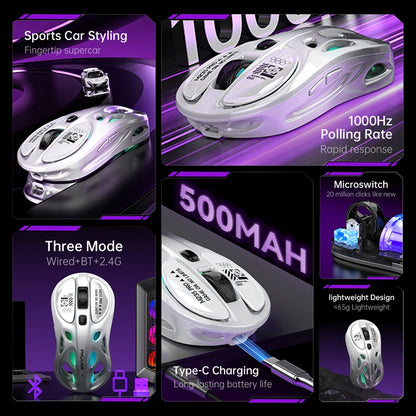 Bezprzewodowa mysz gamingowa 2.4G Tri-Mode RGB, lekka konstrukcja hollow z podświetleniem Chroma, przewodowa/Bluetooth, kontroler myszy e-sportowej