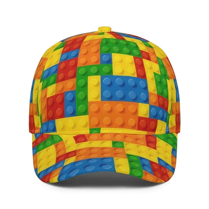 Colorful Building Block Print Kids Baseball Cap Unisex Sun Hat UV Protection Casual Outdoor Toy Lover Fashion Dad Hat