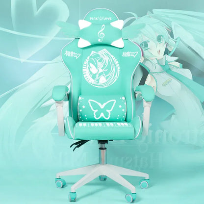 Pink Cartoon Electric Sound Girl Office Chair 360 ° Lift Rotating Home Computer Game Student Learning to Upgrade Latex Cushion