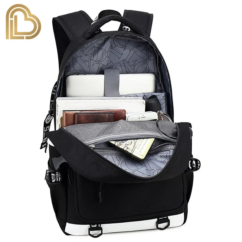 Ultima Knight F-Fortnited Battle Royale Backpack with USB Charging Anime Figures Study Stationery Compartment for Students