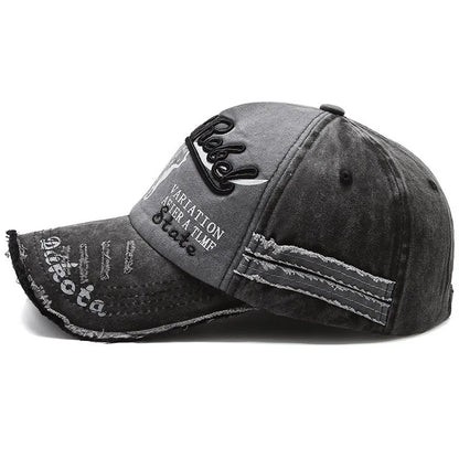 Vintage Embroidery Letter Bull Washed Baseball Cap, Retro Sun Hat for Men Women, Casual Hip Hop Peak Cap