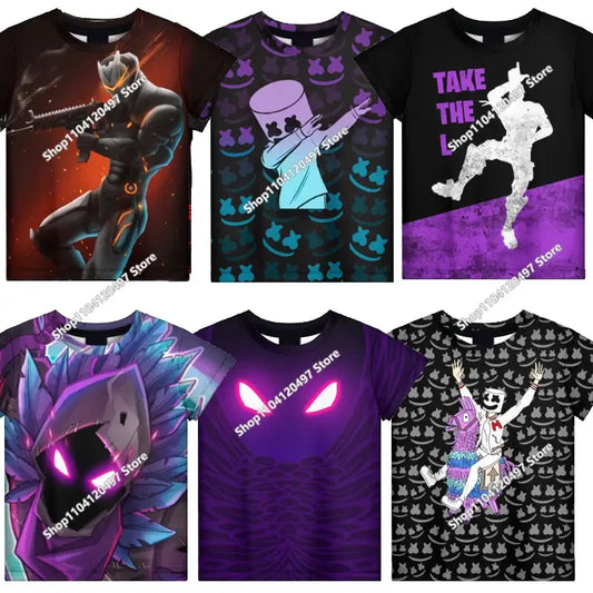 T-shirts Fortnite Anime para Menina, T-shirt Branca para Rapaz, T-shirts Cartoon para Bebé, Camisolas de Verão com Estampado Fofo, Tops de Disfarce