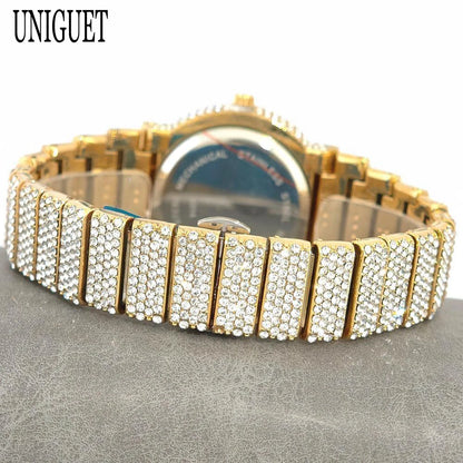 2025 UNIGUET Men's Fashion Iced Watches Luxury Hip Hop Full Diamond Jewelry Quartz Waterproof Business Wrist Watch for Men New