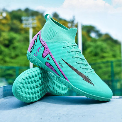 Nouvelles chaussures de football pour hommes, antidérapantes, de haute qualité, ultralégères, pour l'extérieur et l'intérieur, chaussures de sport à haute cheville, futsal antidérapantes