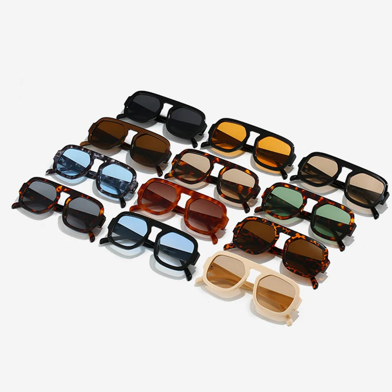 Retro Pilot Square Sunglasses Lady Fashion Simple Ins Black Tea Sun Glasses for Women Men Trending Outdoor Casual Shades UV400