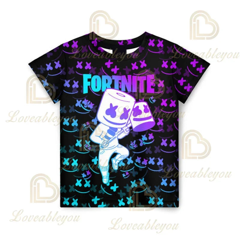 Battle Royale T-paita Fortnite T-paita Victory Cartoon -yläosat nuorille, lasten Hero Game Fortress Night 3D -T-paita pojille ja tytöille