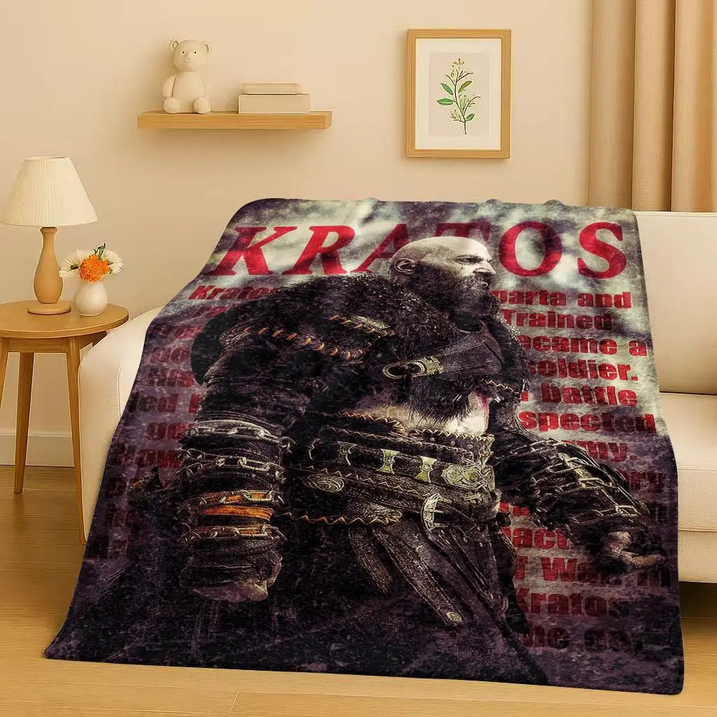 HD Kratos God of War Games Cartoon Gamer Flannel Blanket,Ultra Soft Warm Plush Throw for Home Bedroom Bed Sofa Cover Picnic Kids