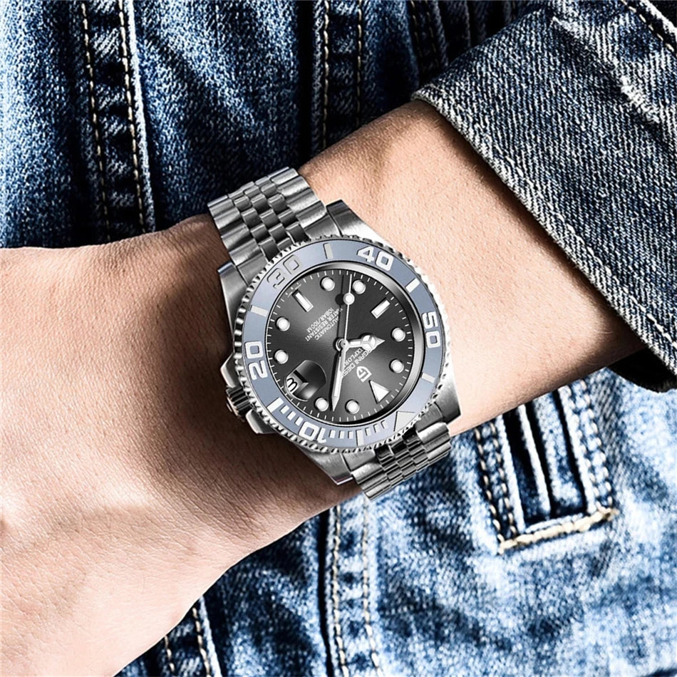 PAGANI DESIGN Automatic Watch Rose Gold Diver Watch 100M Waterproof Luxury Sport Wristwatch Black Rubber Strap Relogio Masculino