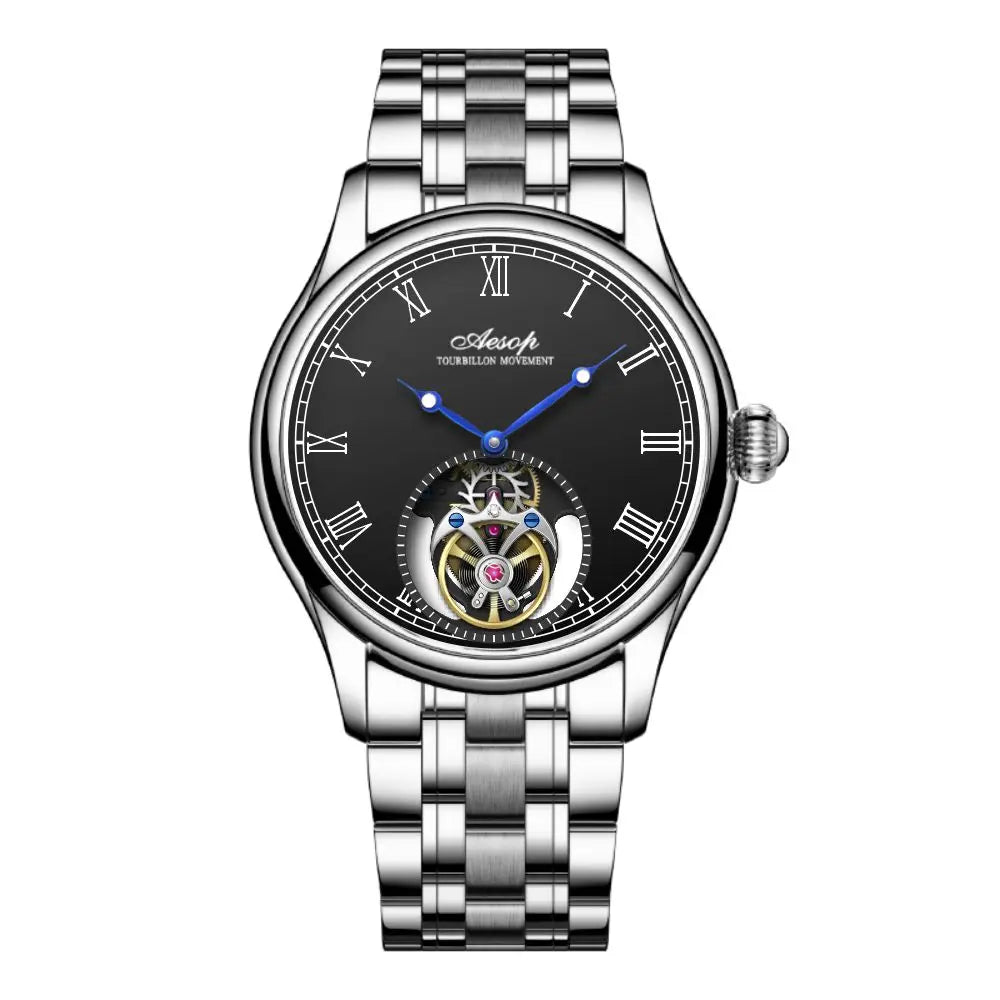 AESOP Mens Mechanical Wristwatches Flying Tourbillon Movement Skeleton Watch for Men Man Luxury Clocks Real Tourbillon Watch