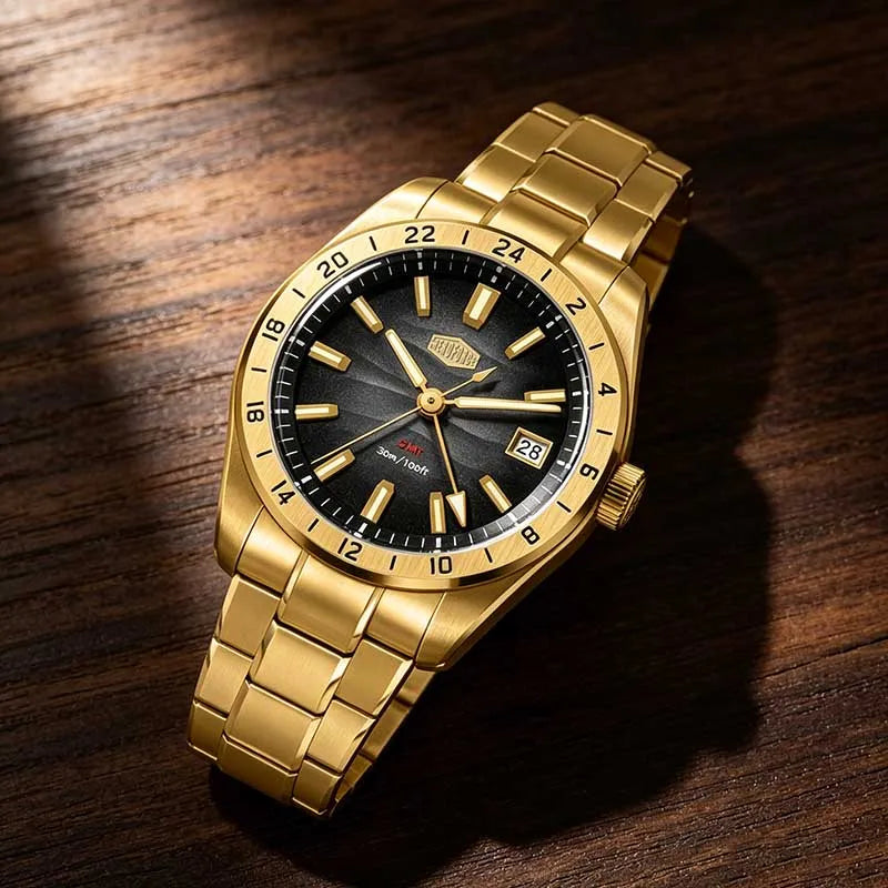 HEROFORCE Business Quartz Watch Men Clock GMT Date Luxury Man Wristwatch Waterproof Luminous Stainless Steel Men's Watches Reloj