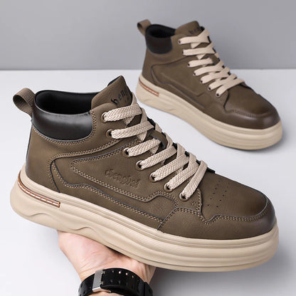 2026 New Mens Genuine Leather Walking Shoes Fashion Outdoor Thick Bottom Antiskid Vulcanized Shoes Comfy Casual Leather Flats