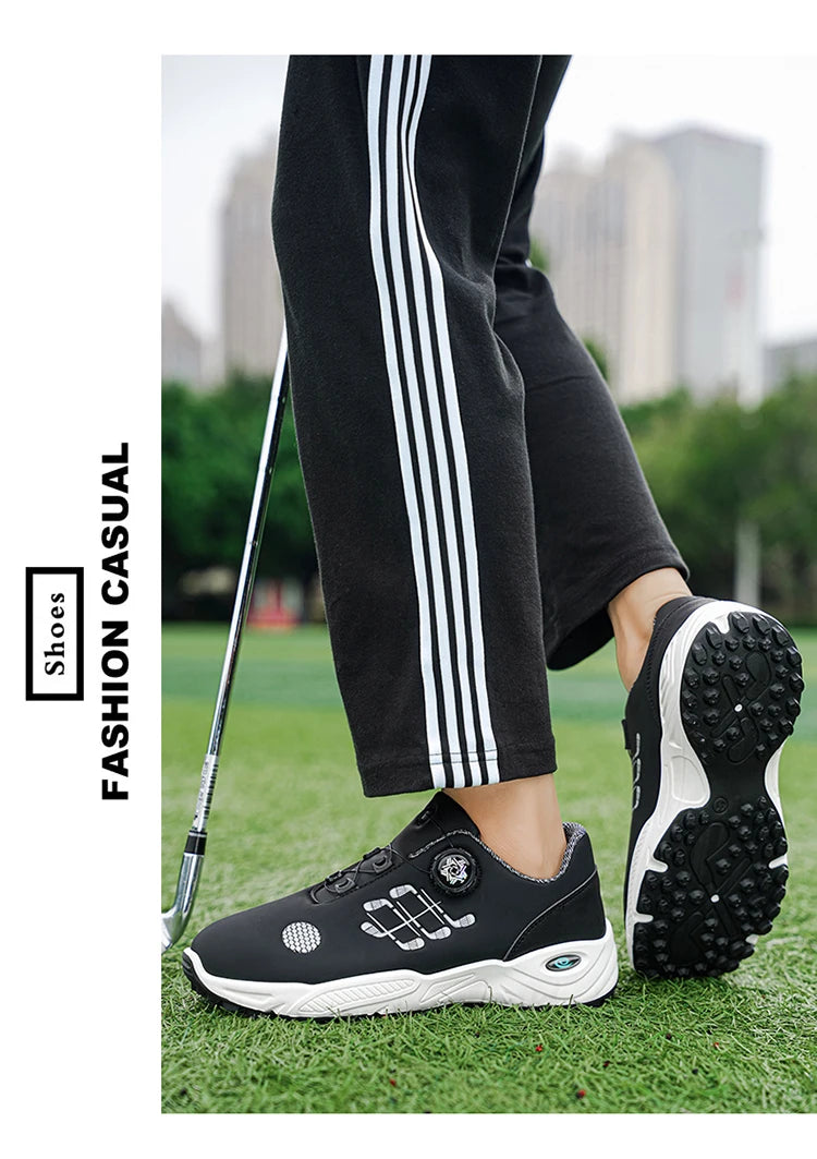 Professional Golf Shoes with Rotary Lock Buckle, Breathable, Shock-Absorbing, Non-Slip, Comfortable Support for Golf Course Swing Movements, Men's Casual Sports Shoes