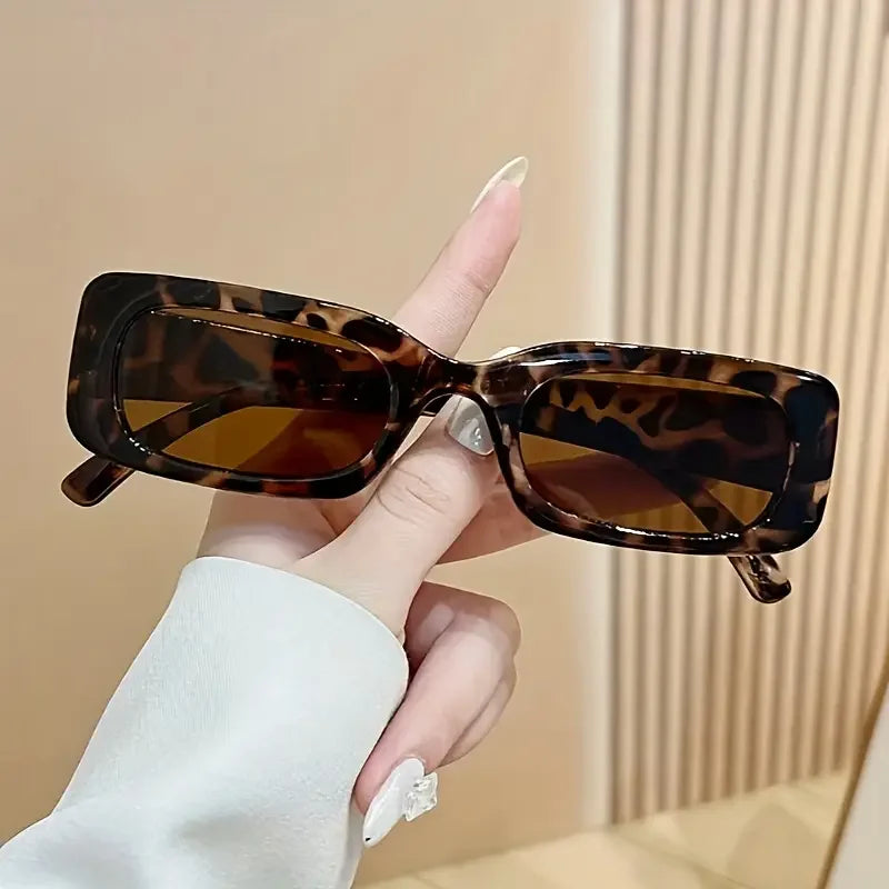 1Pc/2Pcs Fashion Rectangular Glasses Pc Lenses Retro and Trend Suitable for Beach, Outdoor Activities and Street Style Unisex