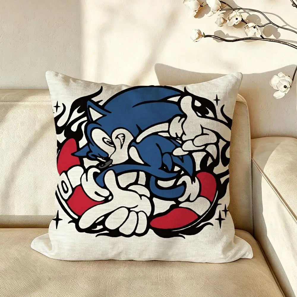 Character S-Sonic the H-Hedgehog Cushion Cover Pillow Case Anti-dustmite Pillowcase Silky Short Plush Sofa Cushion Cover hot