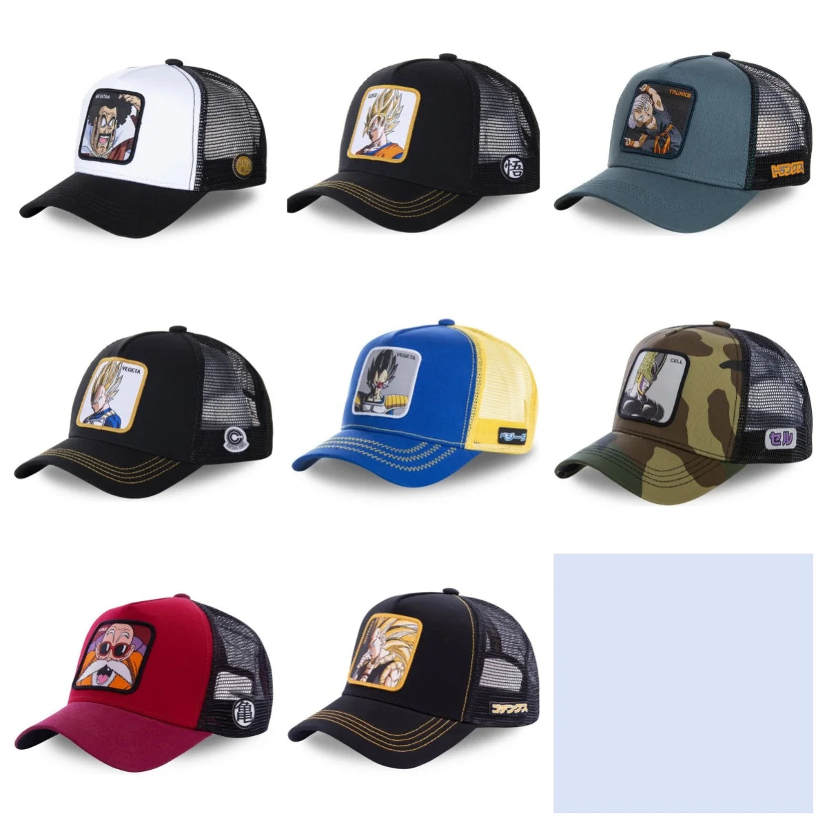 New Dragon Ball Son Goku Cap Summer Travel Peaked Cap Men's Embroidery Hip-Hop Cap Style Sun Visor Adjustable Trucker Mesh Cap