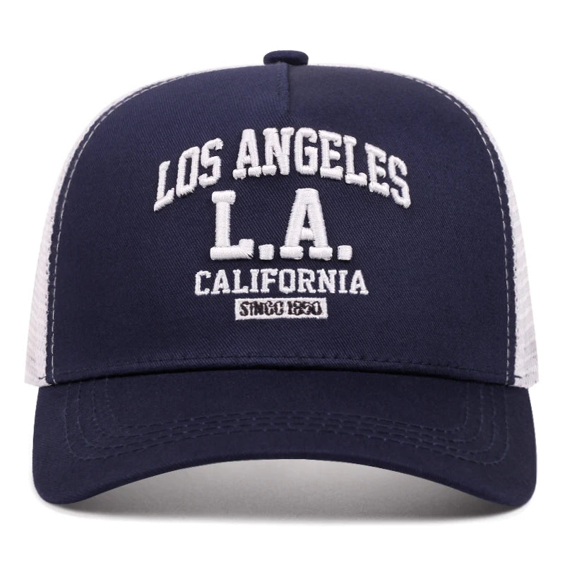 LOS ANGELES-broderad keps för män och kvinnor, för utomhussport och evenemang – trendig amerikansk trucker-keps i nät