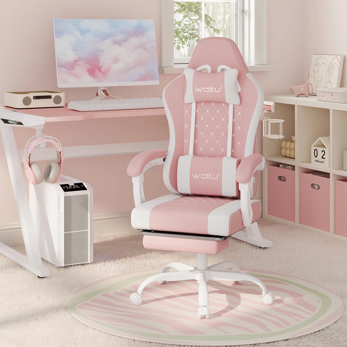 WOLTU sukamoji kompiuterio kėdė su masažo funkcija, ergonominė biuro kėdė su pagalvėle ir pakoju, reguliuojamo aukščio gaming kėdė