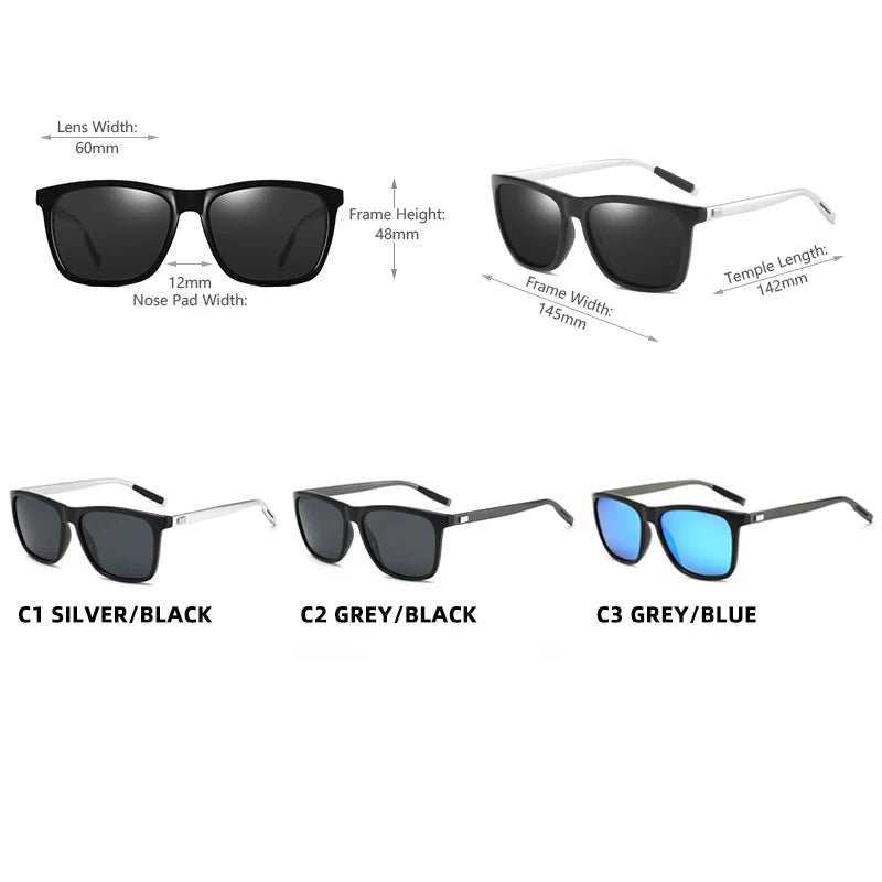 Classic Square Polarized Sunglasses Men High Quality Metal Sun Glasses Male Fashion Outdoor Anti Glare Driving Shades