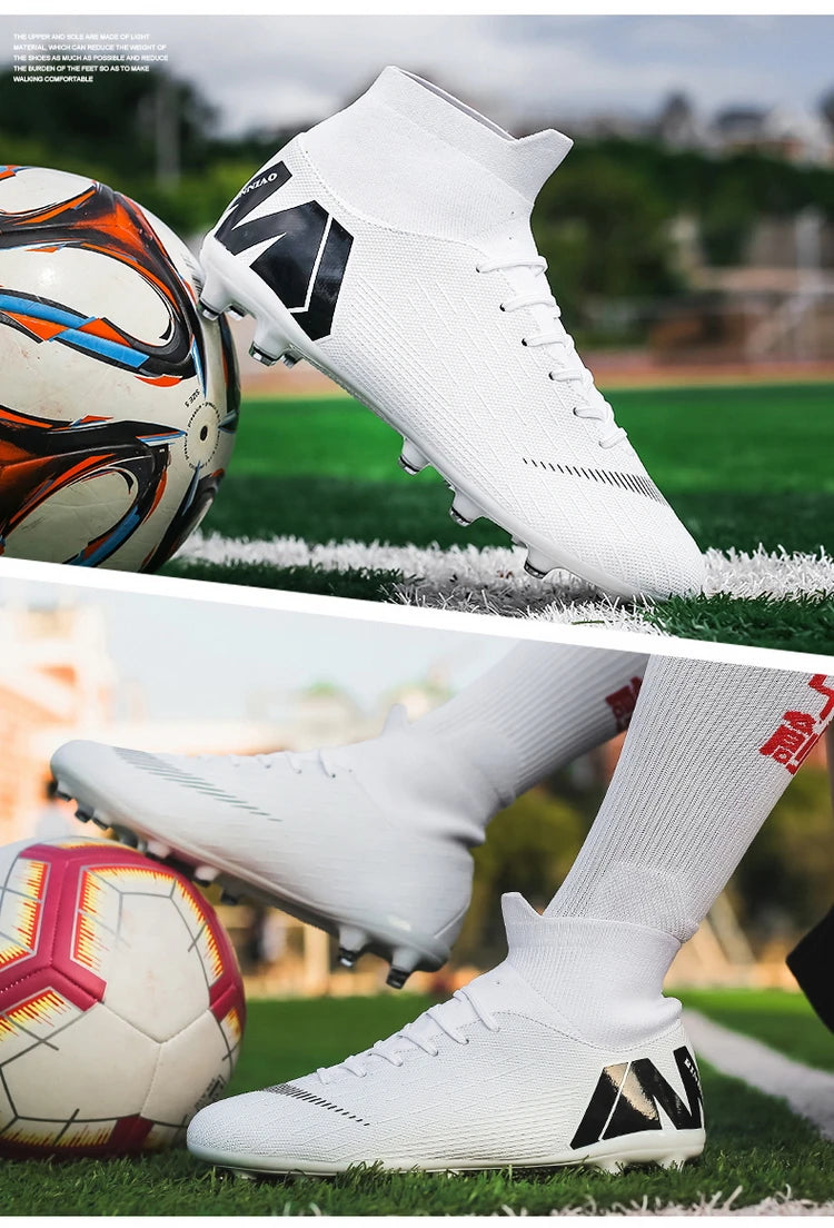 Crampons de Football pour hommes, bottes de Football, crampons d'entraînement, professionnels, résistants à l'usure, antidérapants, longues pointes TF/FG, rouge, nouveau