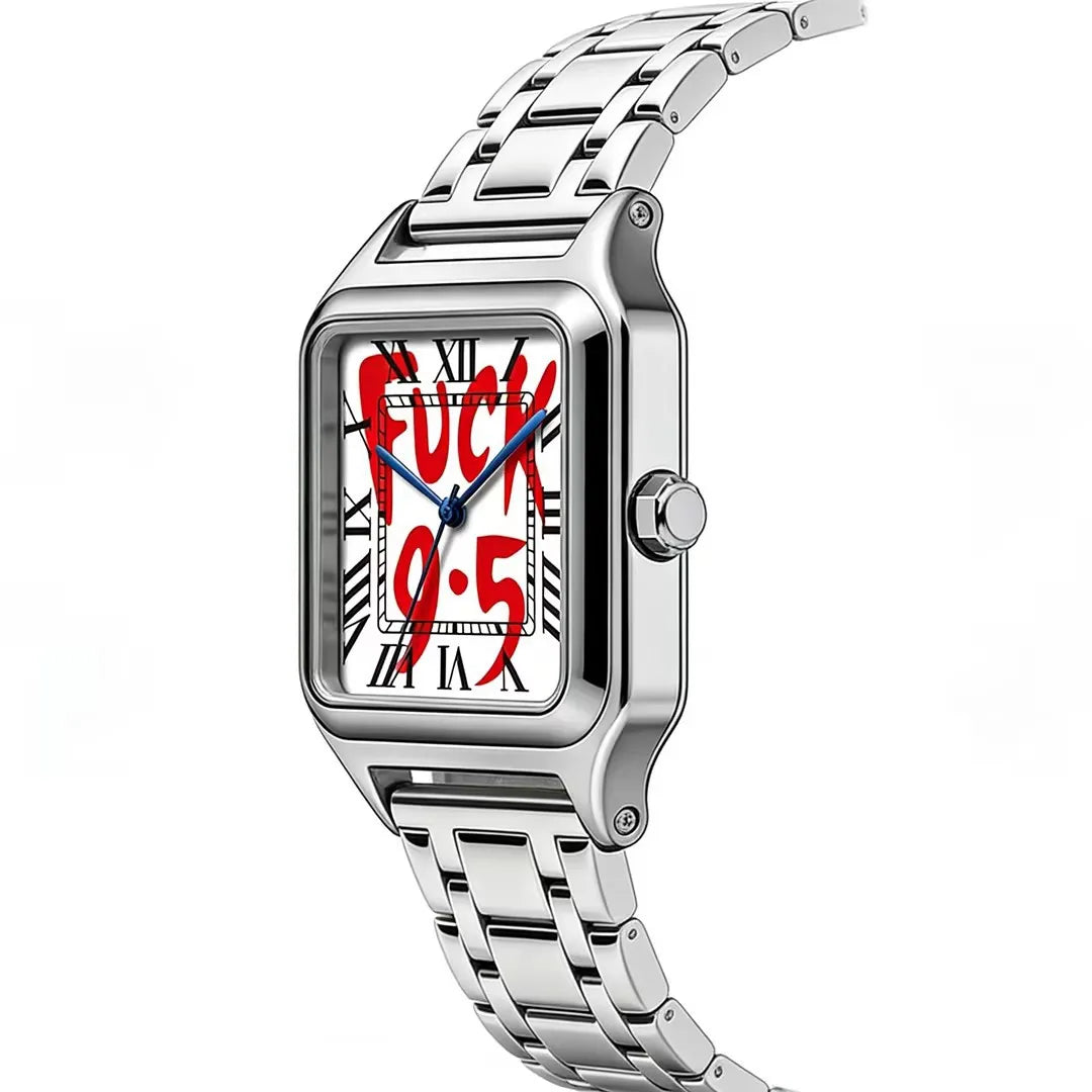 FUCK9.5 Stainless Steel Alloy Square Dial Simple Elegant Ins Style Light Luxury High-end Unisex Square Waterproof Quartz Watch