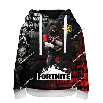 Children's Fortnite Anime Hoodie Men's Streetwear Hip-Hop Sportswear Casual Loose Fit Sweatshirt Outdoor Fashion