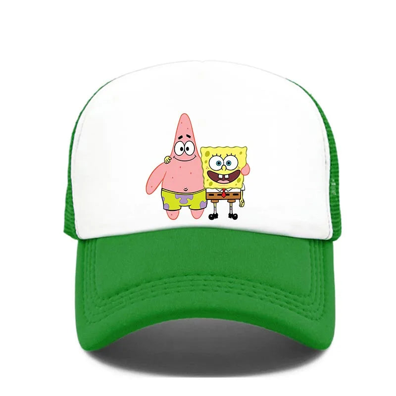 Fashion Cute SpongeBobs Print Baseball Cap Cartoon Men Women Summer Sun Mesh Hat Anime Adjustbale Sunshade Golf Cap Trucker Hat