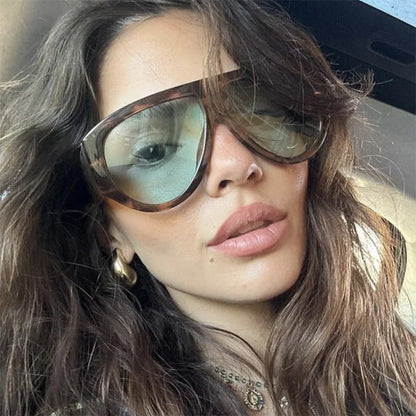 Oversized Pilot Sunglasses Women Fashion 2026 Luxury Big Frame One Piece Gradient Sunglasses Retro Classic Thick Shades