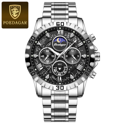 Relógio para homem POEDAGAR – Cronógrafo de luxo, estanque e luminescente, em aço inoxidável, estilo desportivo e militar, com movimento de quartzo