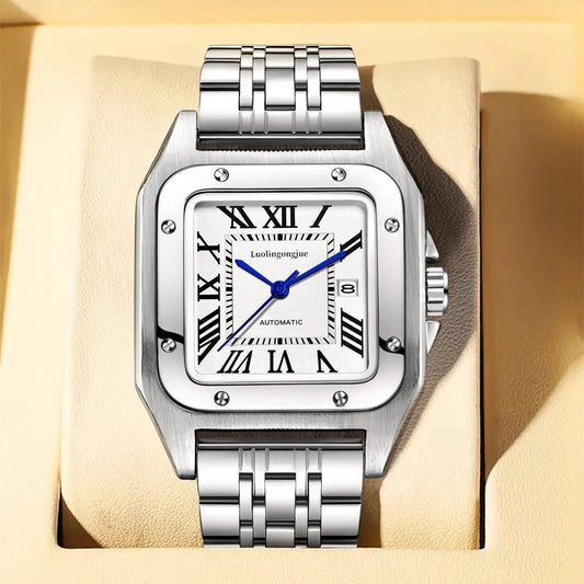 High-End Business Series Men's Watches, Fully Automatic Mechanical Watches, Skeleton Design, Butterfly Clasp Stainless Steel Strap, High-End Luxury Small Square Men's Watches, Fashionable Business Casual Multifunctional Men's