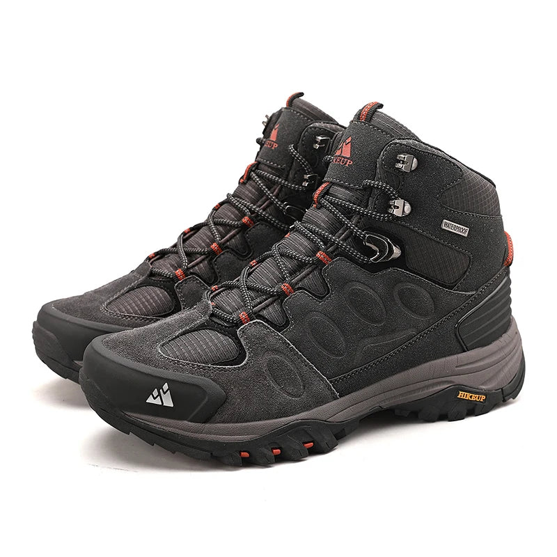 HIKEUP-Bottes de randonnée en daim pour hommes, chaussures de plein air à lacets, bottes de sport chaudes, chaussures de trekking décontractées, non ald, haut, hiver