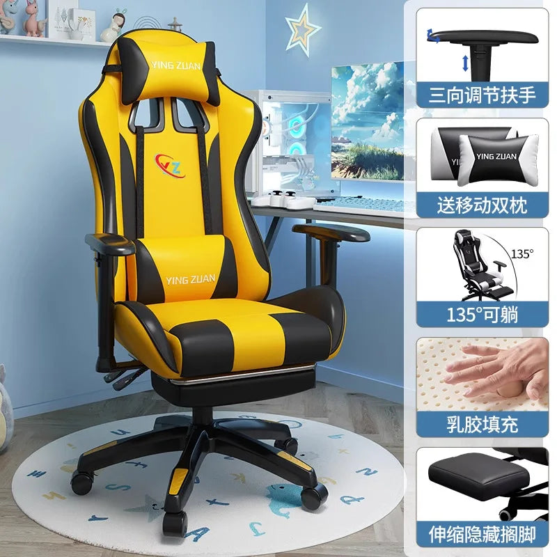 Scaun de gaming, scaun pentru computer, șezut confortabil rabatabil, pentru jocuri și live streaming, dormitor, studenți, acasă, ergonomie pentru stat prelungit pe scaun