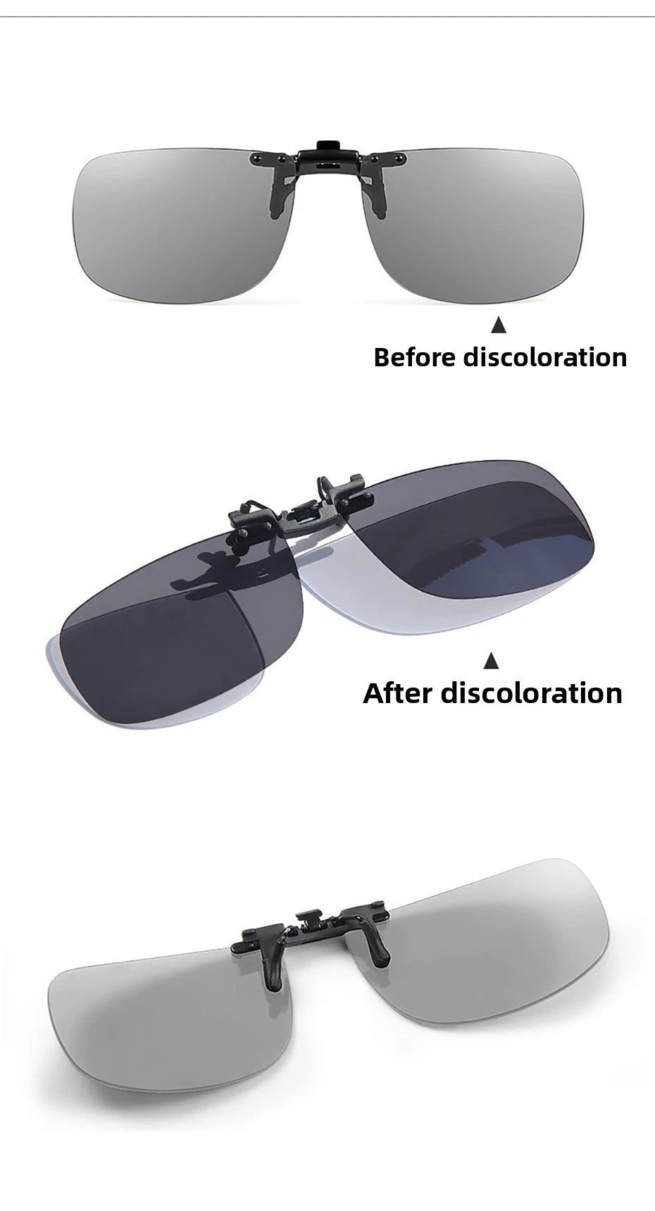 CAPONI New Sunglasses Clip For Men Square Polarized Photochromic Glasses Clip Flipped Up Protect Eyes Light Clip On Frame BS1282